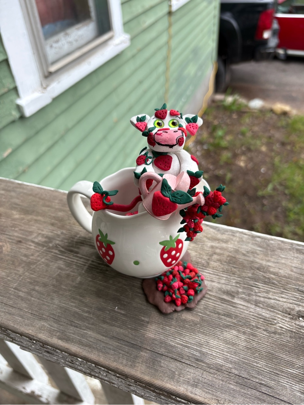 Handmade Strawberry Cow Figurine in Strawberry creamer